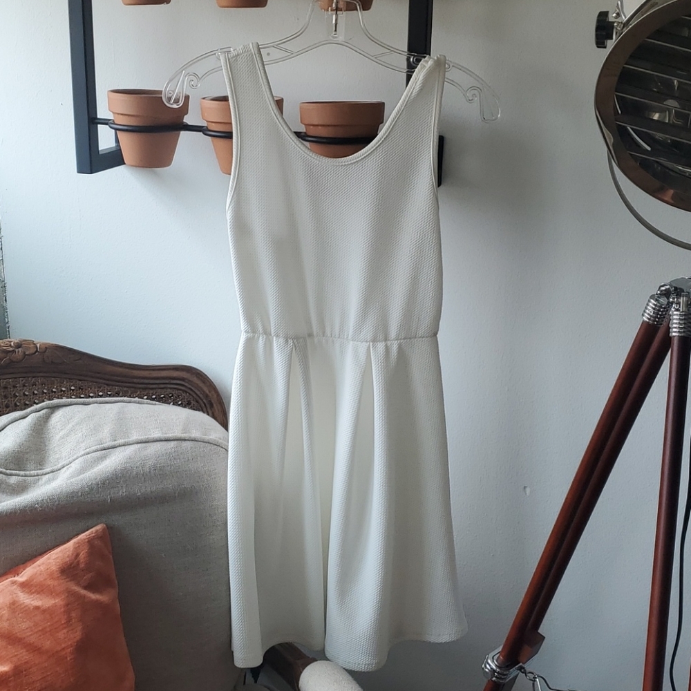 White Waffle Knit A-Line Dress